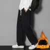 2023 autumn trend 9-inch pants: Loose solid color men's casual pants, sportswear pants, plus-size long pants with fleece, ins Hong Kong style details Picture